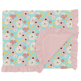 Print Bamboo Ruffle Double Layer Throw Blanket - Summer Sky Flower Power Swaddling & Receiving Blankets