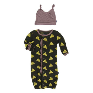 Print Bamboo Ruffle Layette Gown Converter and Double Knot Hat Set - Zebra Pizza Baby & Toddler Sleepwear