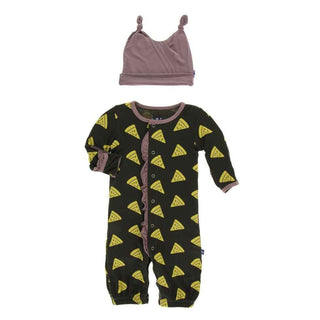 Print Bamboo Ruffle Layette Gown Converter and Double Knot Hat Set - Zebra Pizza Baby & Toddler Sleepwear