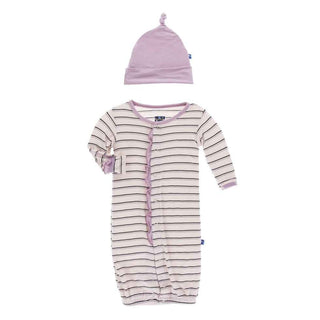 KicKee Pants Print Ruffle Layette Gown Converter and Knot Hat Set, - Girl Parisian Stripe