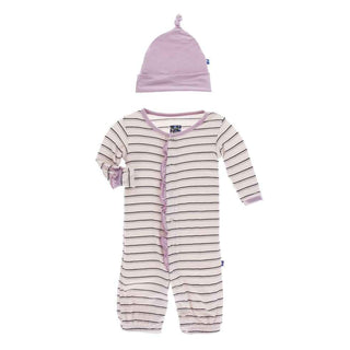 Print Bamboo Ruffle Layette Gown Converter and Knot Hat Set - Girl Parisian Stripe Baby & Toddler Sleepwear