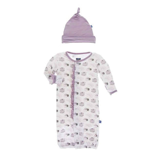 Print Bamboo Ruffle Layette Gown Converter and Knot Hat Set - Natural Sweet Treats Baby & Toddler Sleepwear