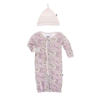 Print Bamboo Ruffle Layette Gown Converter and Knot Hat Set - Sweet Pea Poppies Baby & Toddler Sleepwear