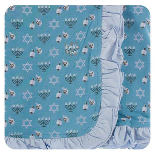 Print Bamboo Ruffle Stroller Blanket - Blue Moon Hanukkah, One Size Swaddling & Receiving Blankets