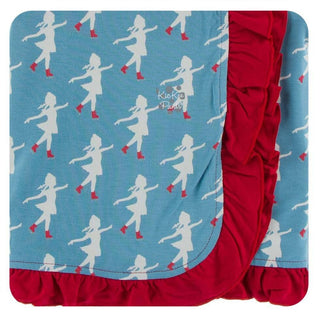 Print Bamboo Ruffle Stroller Blanket - Blue Moon Ice Skater, One Size Swaddling & Receiving Blankets