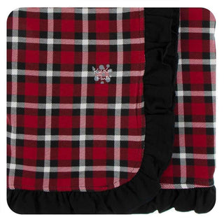 Print Bamboo Ruffle Stroller Blanket - Crimson 2020 Holiday Plaid, One Size Swaddling & Receiving Blankets