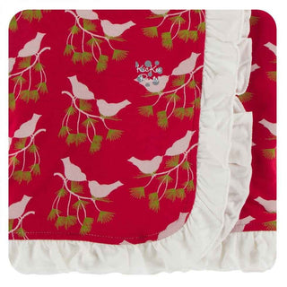 Print Bamboo Ruffle Stroller Blanket - Crimson Kissing Birds, One Size Swaddling & Receiving Blankets