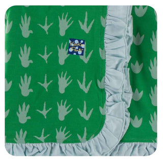 Print Bamboo Ruffle Stroller Blanket - Dino Tracks, One Size Swaddling & Receiving Blankets