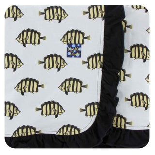 Print Bamboo Ruffle Stroller Blanket Natural Butterfish, One Size Swaddling & Receiving Blankets