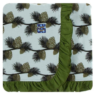 Print Bamboo Ruffle Stroller Blanket - Spring Sky Pine Cones, One Size Swaddling & Receiving Blankets