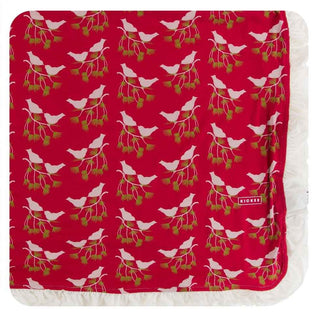 Print Bamboo Ruffle Toddler Blanket - Crimson Kissing Birds, One Size Swaddling & Receiving Blankets