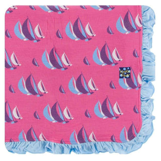 Print Bamboo Ruffle Toddler Blanket - Flamingo Sailing Race, One Size KicKee Pants