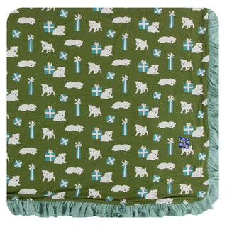 Print Bamboo Ruffle Toddler Blanket - Moss Puppies and Presents, One Size Swaddling & Receiving Blankets