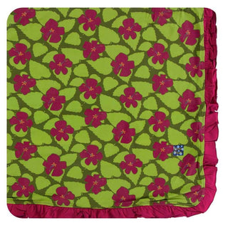 Print Bamboo Ruffle Toddler Blanket - Pesto Hibiscus, One Size Swaddling & Receiving Blankets