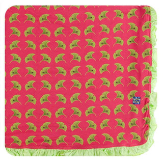 Print Bamboo Ruffle Toddler Blanket - Red Ginger Ginkgo, One Size Swaddling & Receiving Blankets