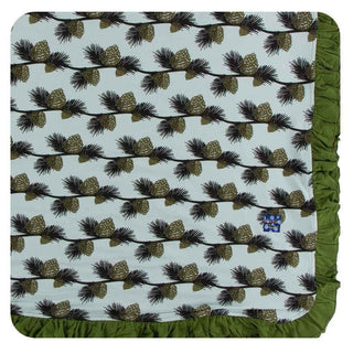 Print Bamboo Ruffle Toddler Blanket - Spring Sky Pine Cones, One Size Swaddling & Receiving Blankets