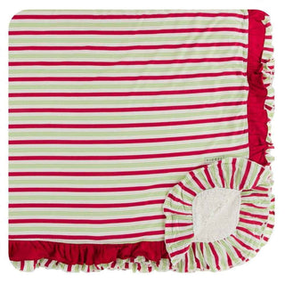 Print Bamboo Sherpa-Lined Double Ruffle Toddler Blanket - Candy Cane Stripe, One Size Swaddling & Receiving Blankets