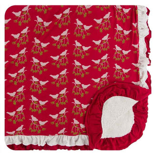 Print Bamboo Sherpa-Lined Double Ruffle Toddler Blanket - Crimson Kissing Birds, One Size Swaddling & Receiving Blankets