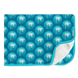 Print Bamboo Sherpa-Lined Throw Blanket - Cerulean Blue Palm Tree Sun KicKee Pants