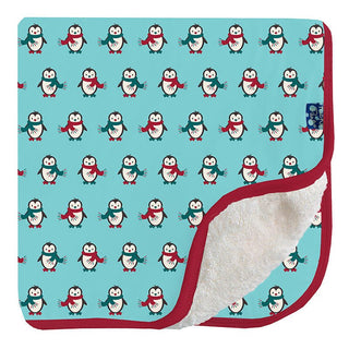 KicKee Pants Print Sherpa-Lined Throw Blanket, Iceberg Penguins - One Size WCA22