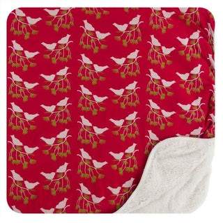 Print Bamboo Sherpa-Lined Toddler Blanket - Crimson Kissing Birds, One Size Swaddling & Receiving Blankets