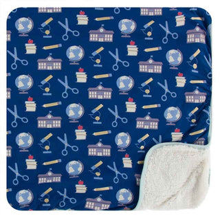 Print Bamboo Sherpa-Lined Toddler Blanket - Navy Education, One Size Swaddling & Receiving Blankets