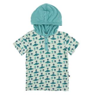 Print Bamboo Short Sleeve Hoodie Tee - Aloe Aliens with Flying Saucers Baby & Toddler Outerwear