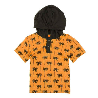 KicKee Pants Print Short Sleeve Hoodie Tee - Apricot Palm Trees