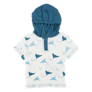 KicKee Pants Print Short Sleeve Hoodie Tee - Natural Manta Ray