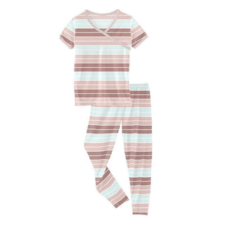 Print Bamboo Short Sleeve Kimono Pajama Set - Active Stripe KicKee Pants