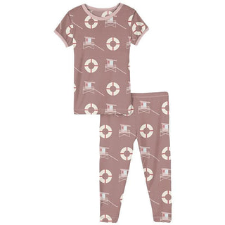 Print Bamboo Short Sleeve Pajama Set - Antique Pink Lifeguard KicKee Pants