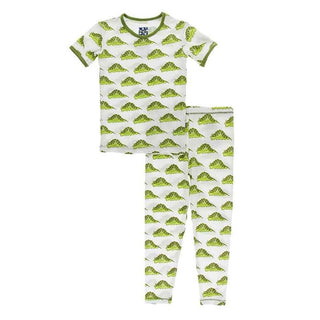 Print Bamboo Short Sleeve Pajama Set - Natural Caterpillars KicKee Pants