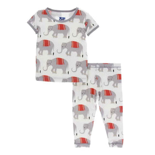 Print Bamboo Short Sleeve Pajama Set - Natural Indian Elephant Baby & Toddler Sleepwear