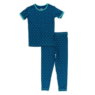 Print Bamboo Short Sleeve Pajama Set - Navy Leaf Lattice Baby & Toddler Sleepwear