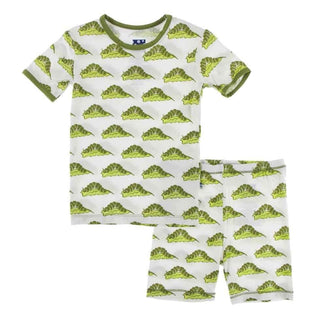 Print Bamboo Short Sleeve Pajama Set with Shorts - Natural Caterpillars KicKee Pants