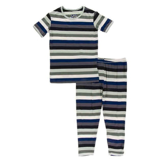 Print Bamboo Short Sleeve Pajama Set - Zoology Stripe KicKee Pants