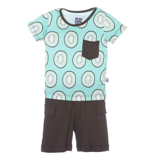 KicKee Pants Print Short Sleeve Tee with Pocket and Cargo Short Outfit Set, Kiwi