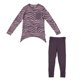 Print Bamboo Side-Tailed Tee and Legging Outfit, Elderberry Zebra Print Baby & Toddler Outfits