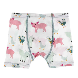 KicKee Pants Print Single Boxer Brief - Natural Farm Animals