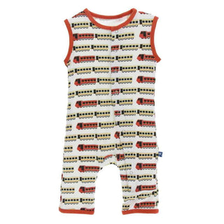 KicKee Pants Print Tank Romper- Natural Indian Train