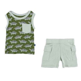 Print Tank with Pocket & Cargo Short Outfit Set, Moss Turtle Baby & Toddler Outfits