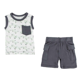 Print Bamboo Tank with Pocket & Cargo Short Outfit Set, Natural Ducks Baby & Toddler Outfits