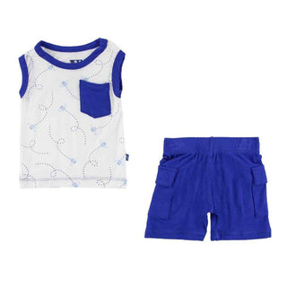 Print Bamboo Tank with Pocket & Cargo Short Outfit Set, Natural Flies Baby & Toddler Outfits