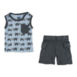 Print Tank with Pocket & Cargo Short Outfit Set, Pond Raccoon Baby & Toddler Outfits