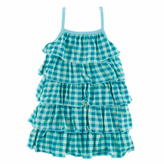 Print Bamboo Tiered Ruffle Dress, Pistachio Gingham KicKee Pants