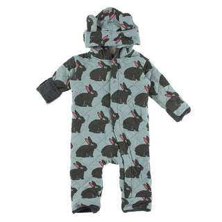 Bamboo Quilted Hoodie Coverall with Ears - Jade Forest Rabbit/Stone Baby & Toddler Sleepwear