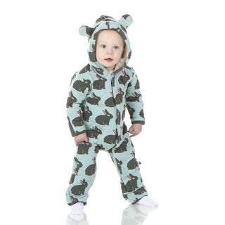 Bamboo Quilted Hoodie Coverall with Ears - Jade Forest Rabbit/Stone Baby & Toddler Sleepwear