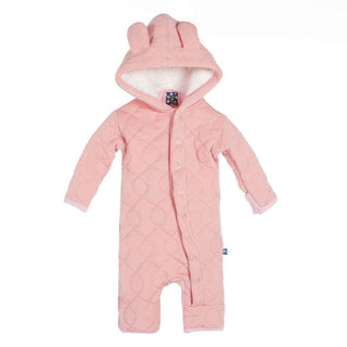 Solid Bamboo Quilted Hoodie Coverall with Sherpa-Lined Hood, Blush with Lotus Baby & Toddler Sleepwear