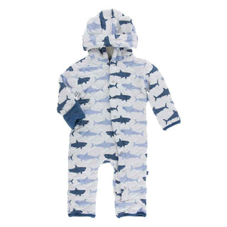 Bamboo Quilted Hoodie Coverall with Sherpa-Lined Hood - Natural Megalodon with Twilight Baby & Toddler Sleepwear