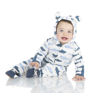 Bamboo Quilted Hoodie Coverall with Sherpa-Lined Hood - Natural Megalodon with Twilight Baby & Toddler Sleepwear